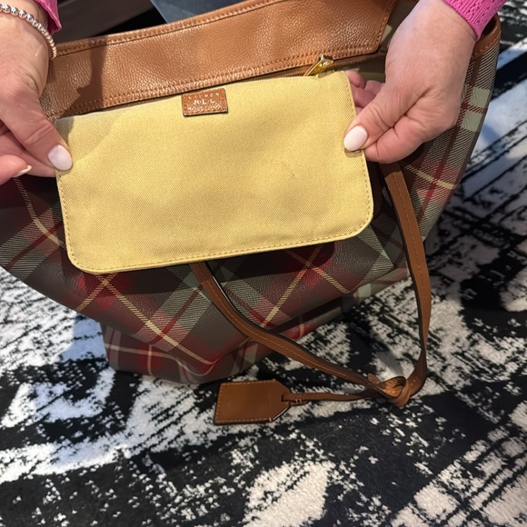 Ralph Lauren shoulder bag red brown and cream plaid with gold accessories - Picture 8 of 9